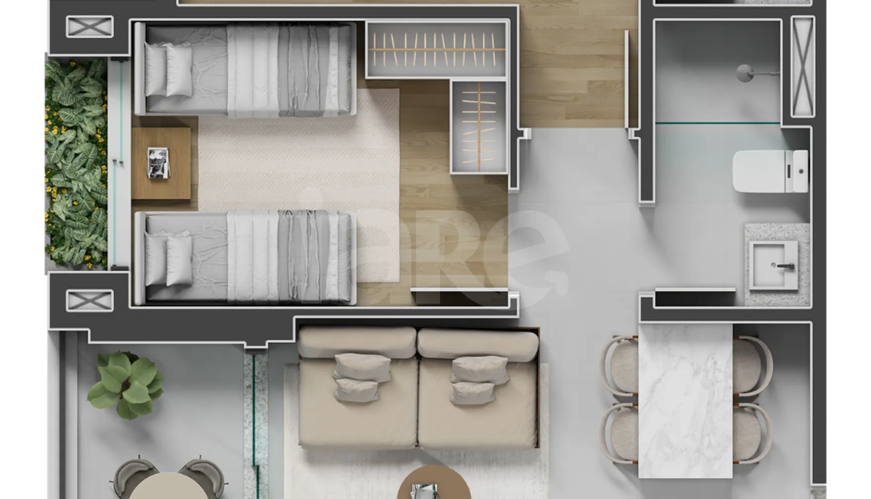 Planta — Apartamento 60,6 m²