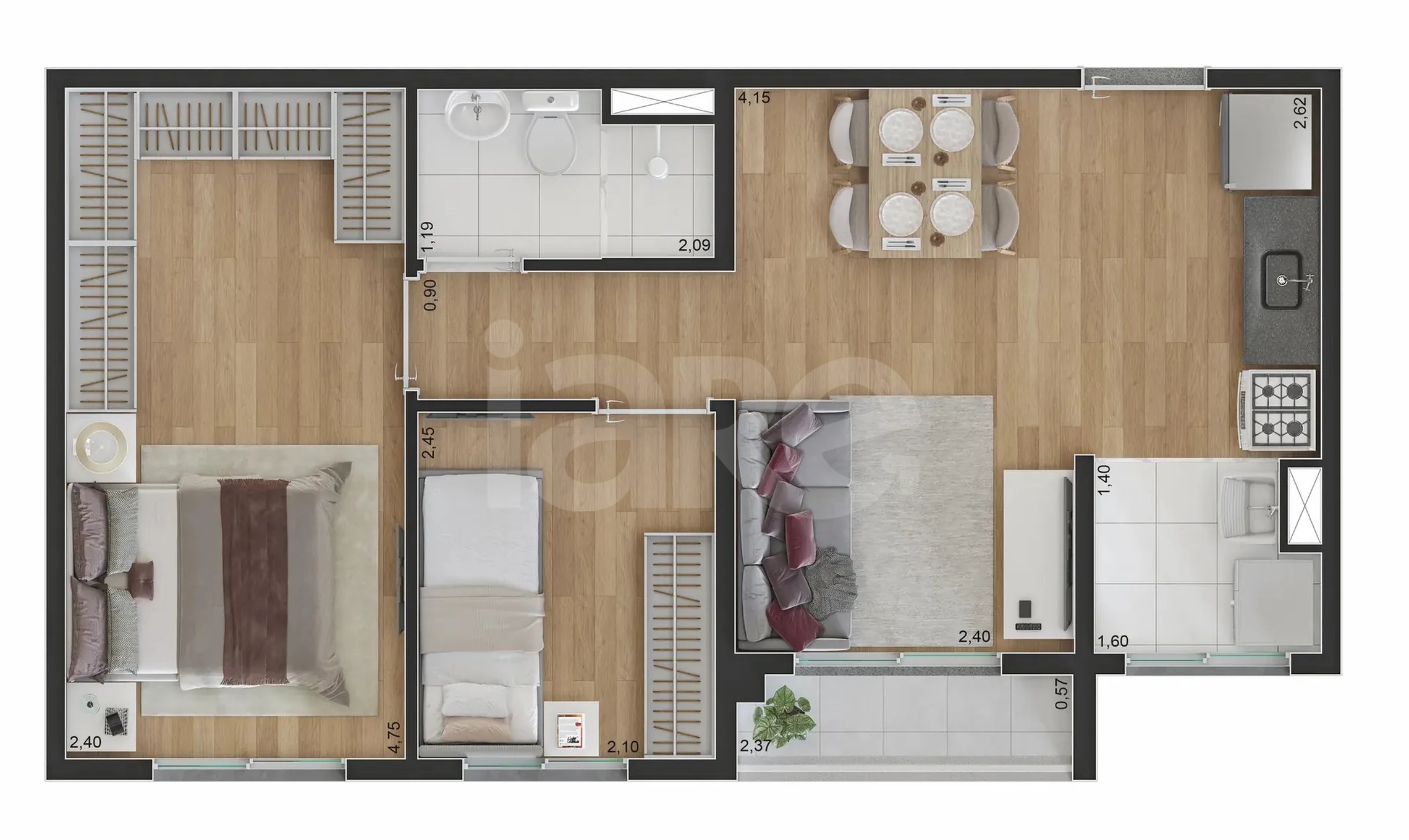 Planta — Apartamento 44,71 m²