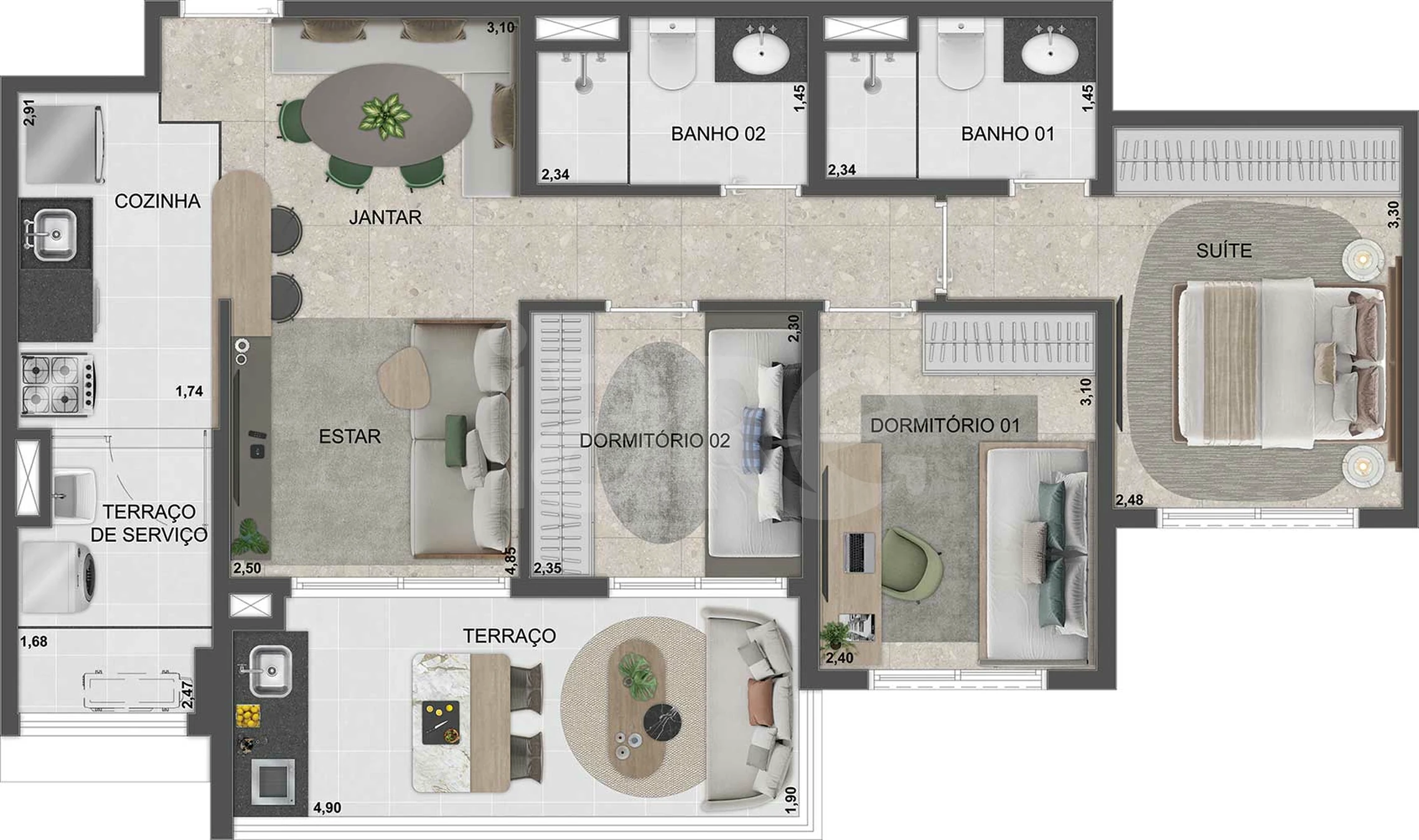 Planta — Apartamento 76,34 m²