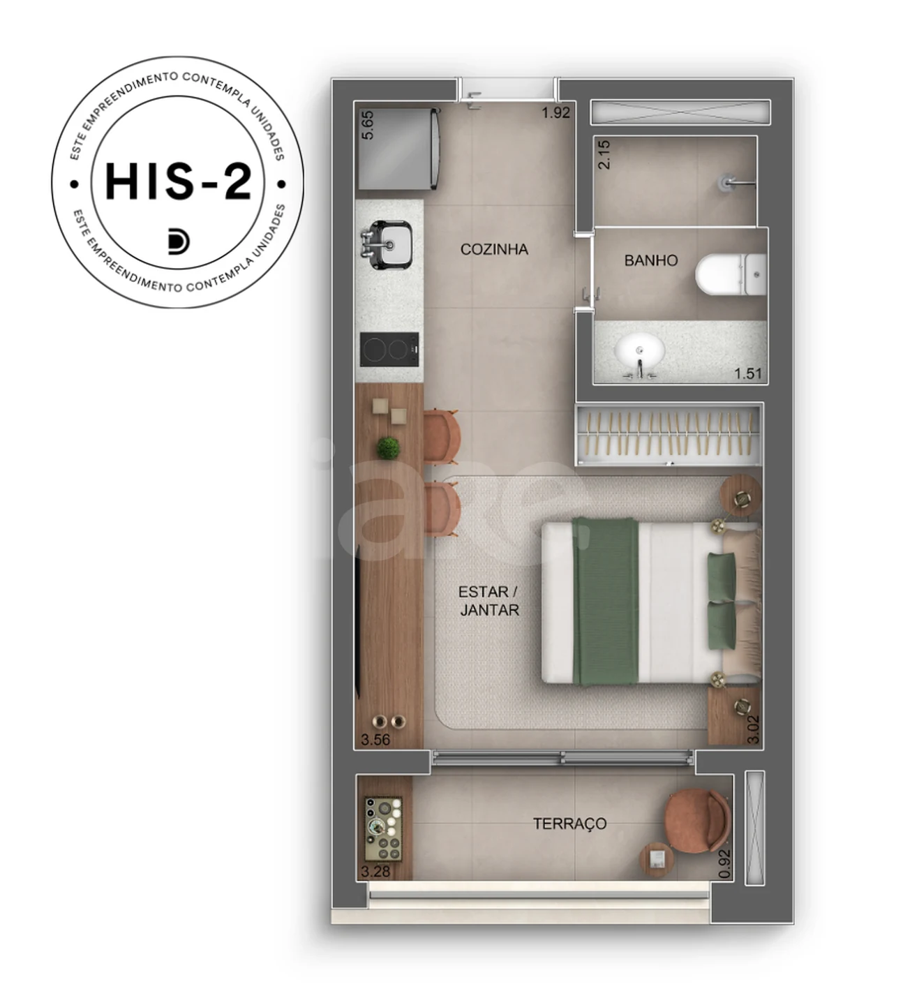 Planta — Studio 27 m²