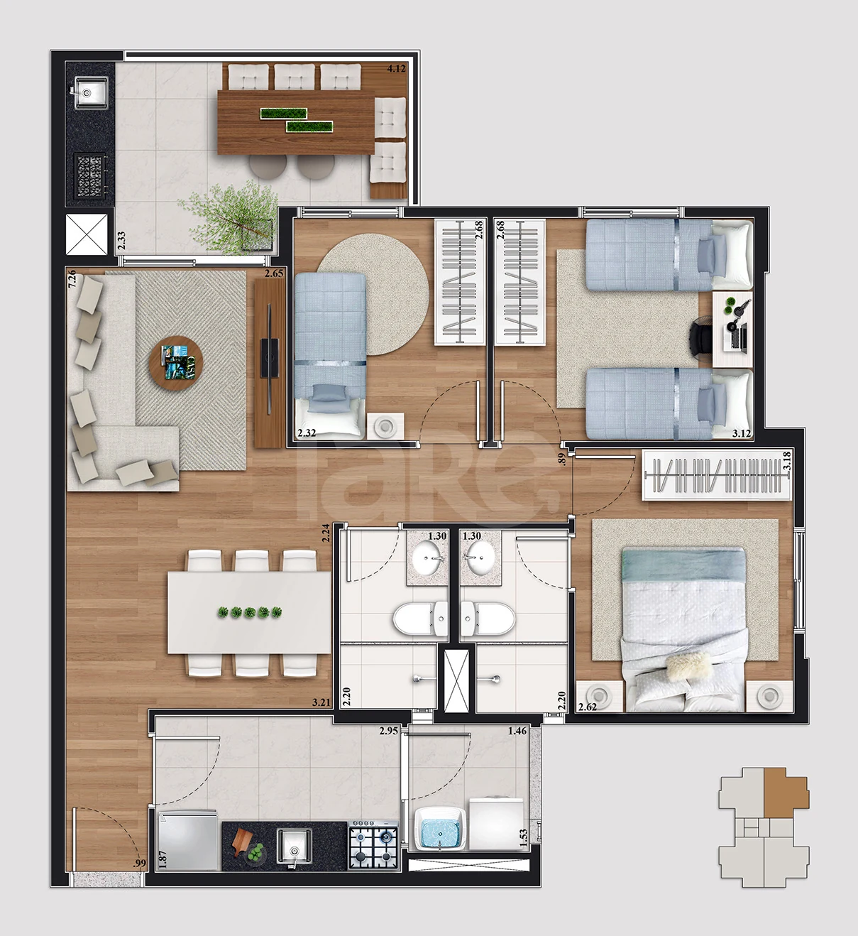 Planta — Apartamento 76,19 m²