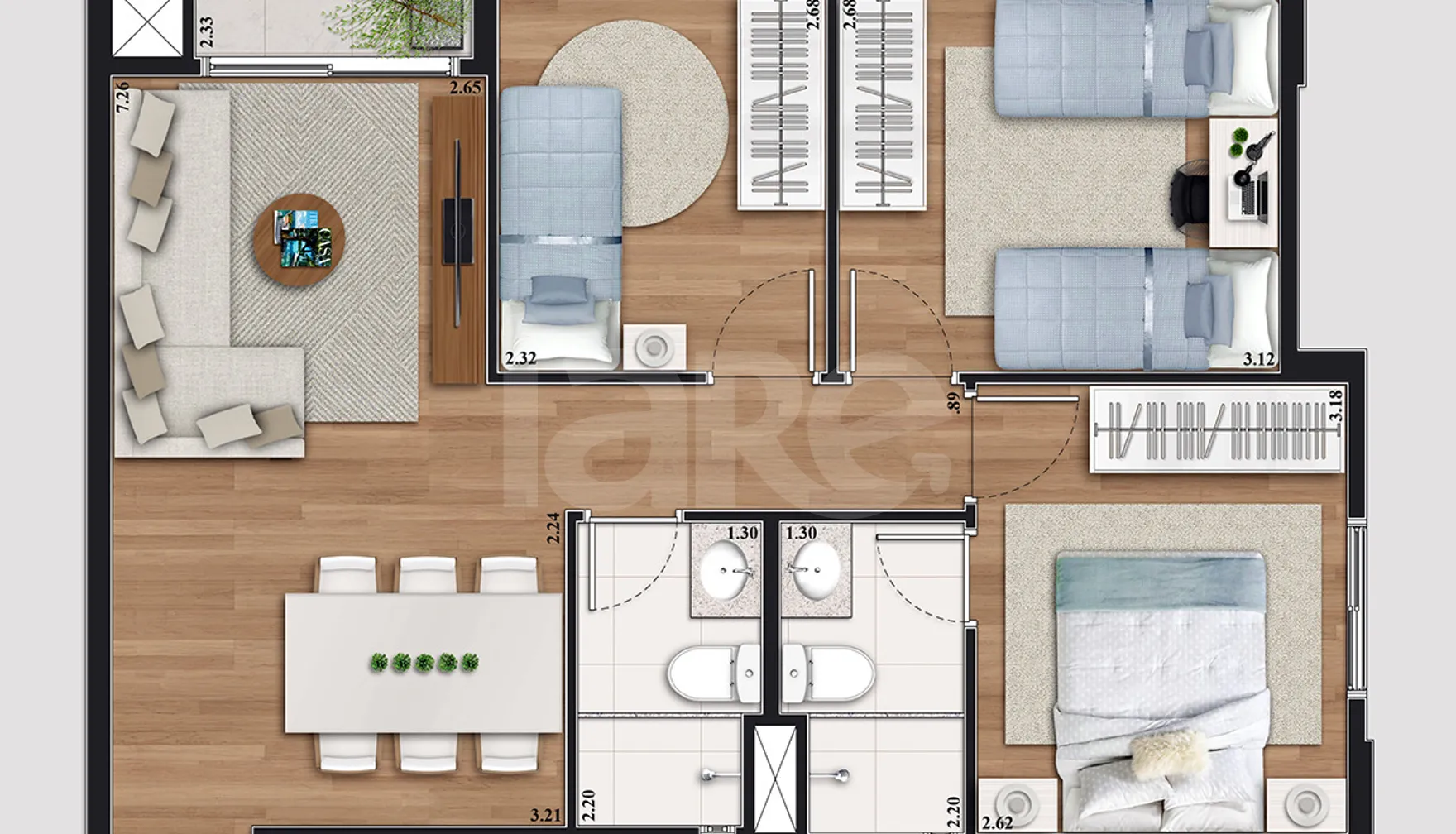 Planta — Apartamento 76,19 m²