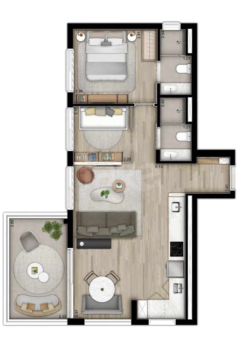 Planta — Apartamento 71,22 m²