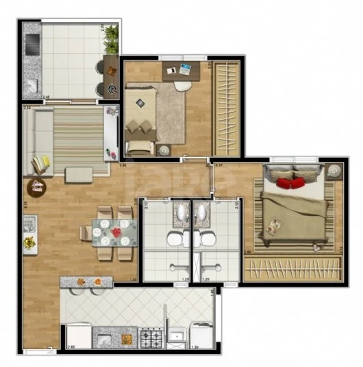Planta — Apartamento 61,37 m²