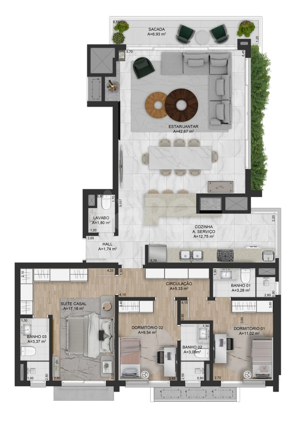 Planta — Apartamento 151,47 m²