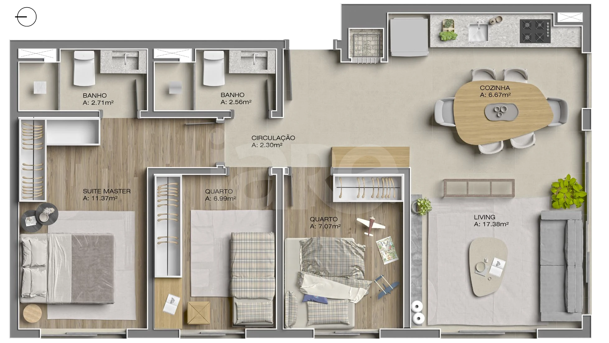 Planta — Apartamento 67,88 m²