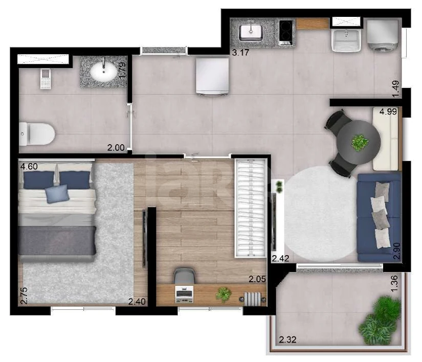Planta — Apartamento 40,09 m²