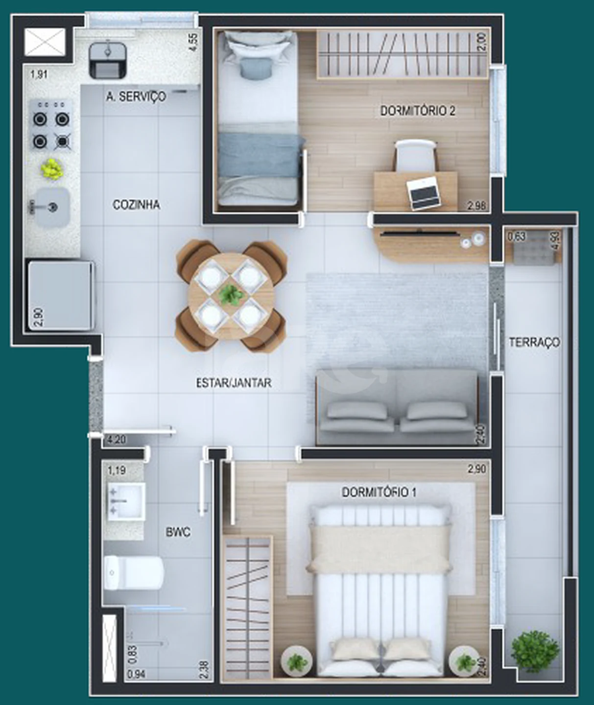 Planta — Apartamento 39,69 m²