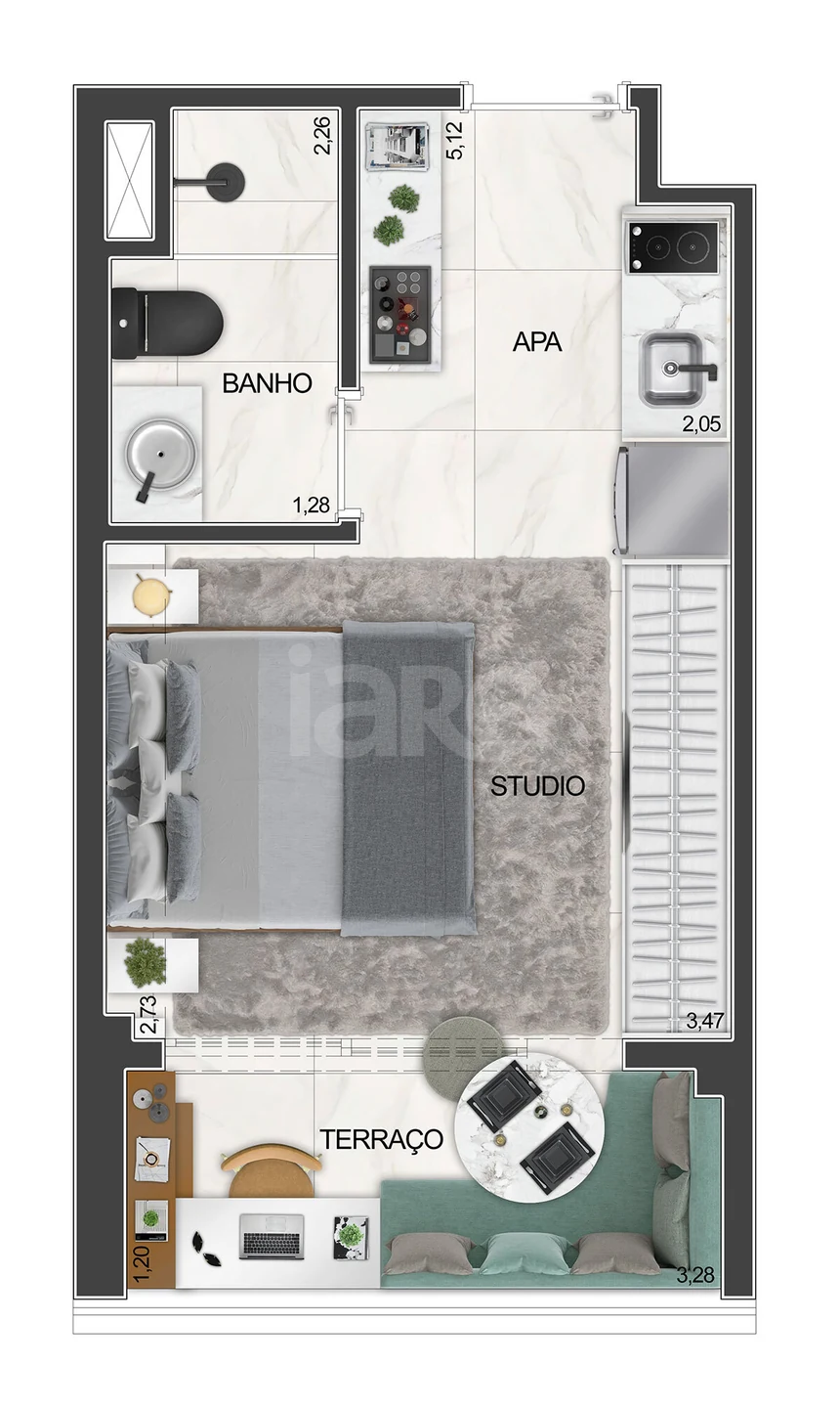 Planta — Studio 24,37 m²