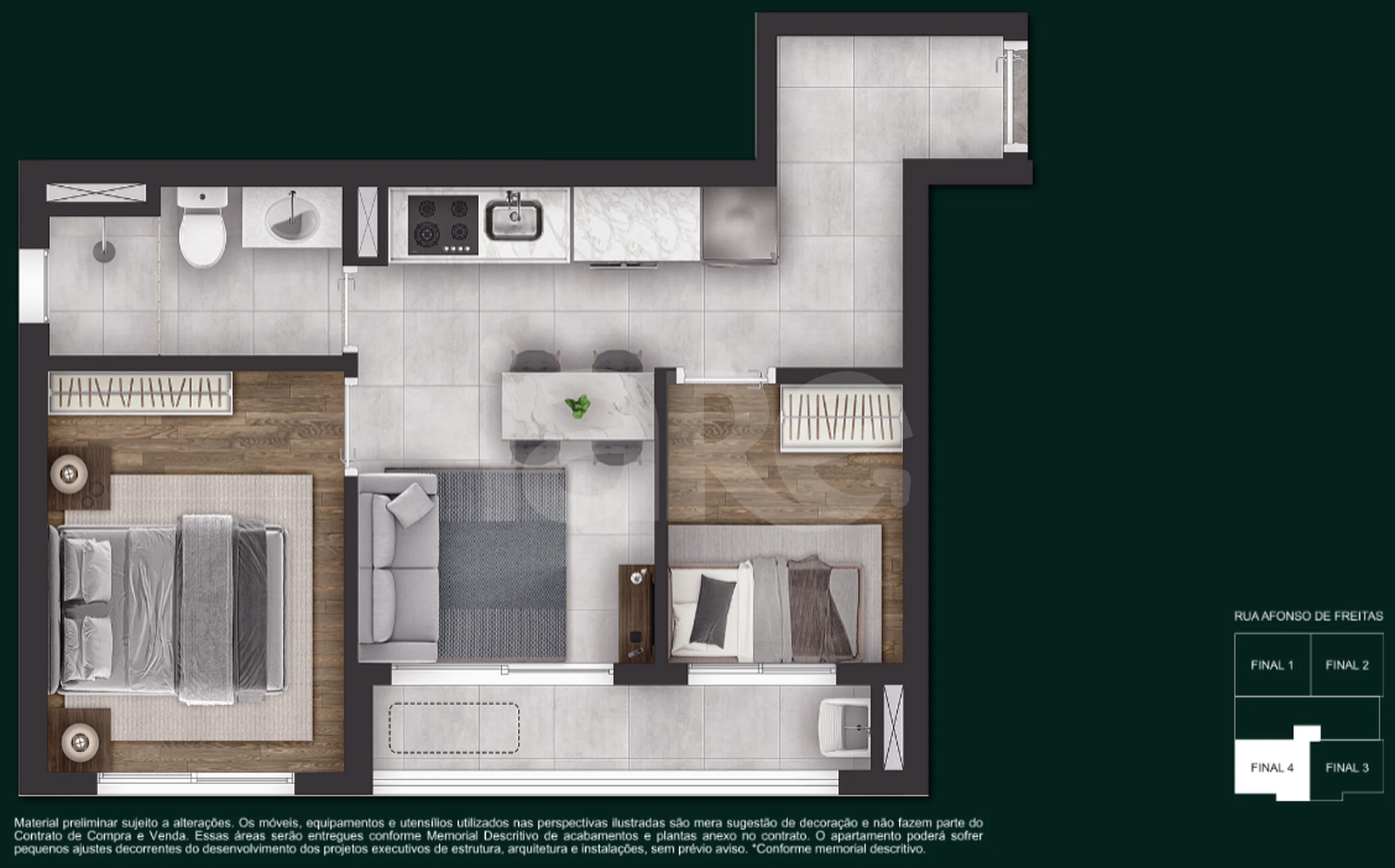 Planta — 3 ao 12 pavimento 39,83 m²