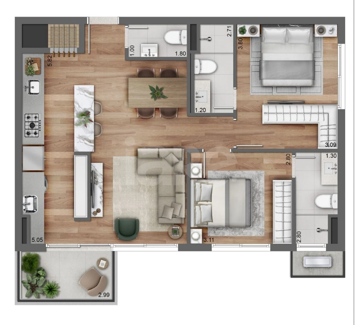 Planta — Apartamento 76,39 m²