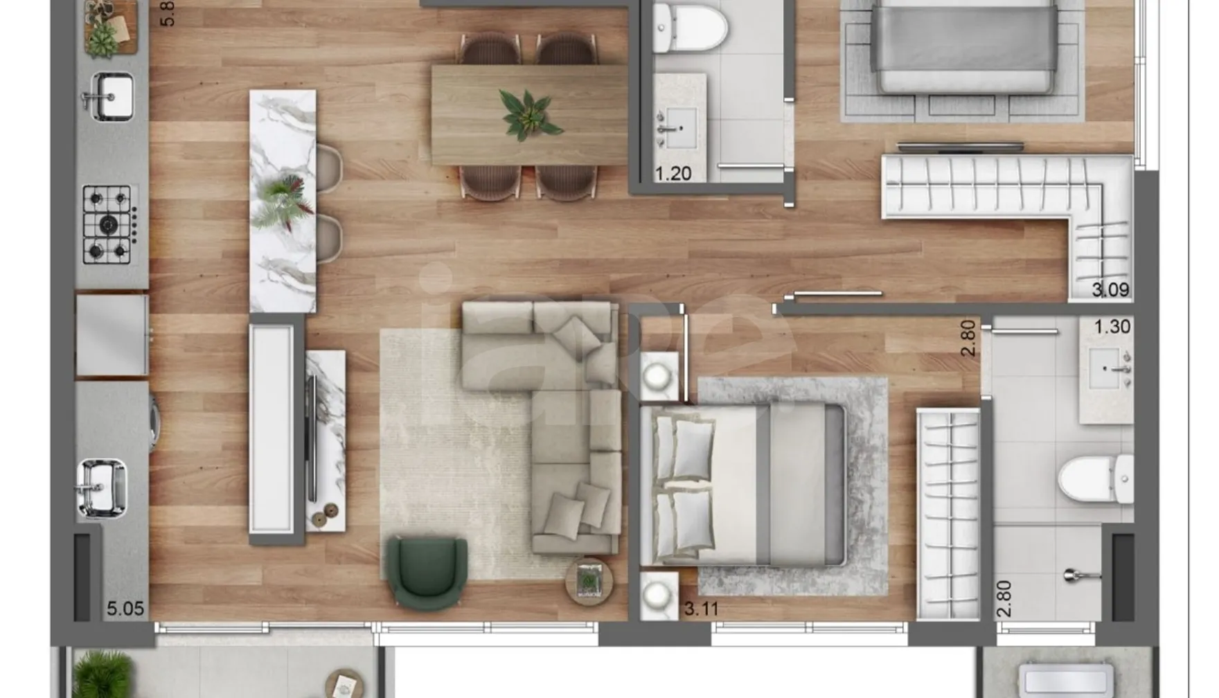 Planta — Apartamento 76,39 m²