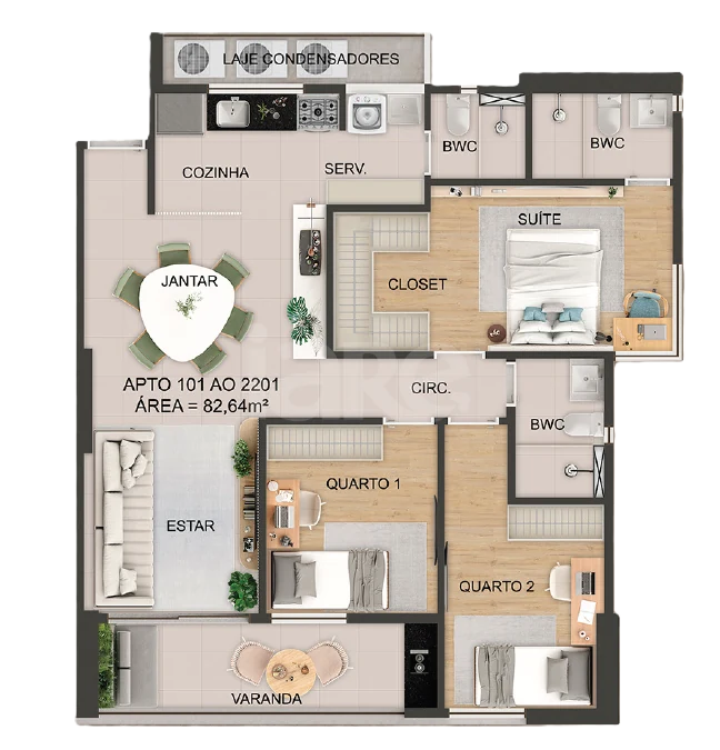 Planta — Apartamento 82,64 m²