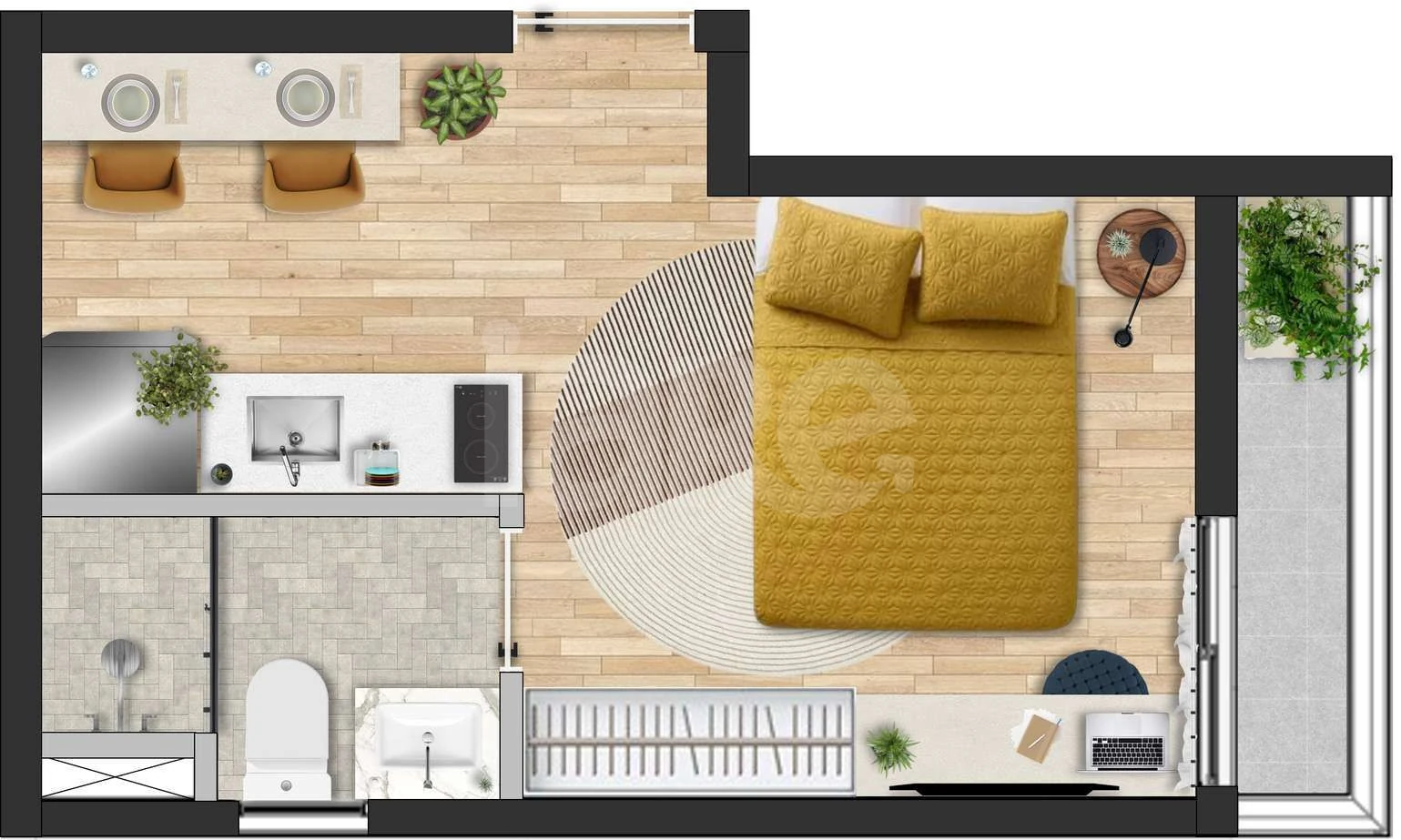 Planta — Studio 21,75 m²