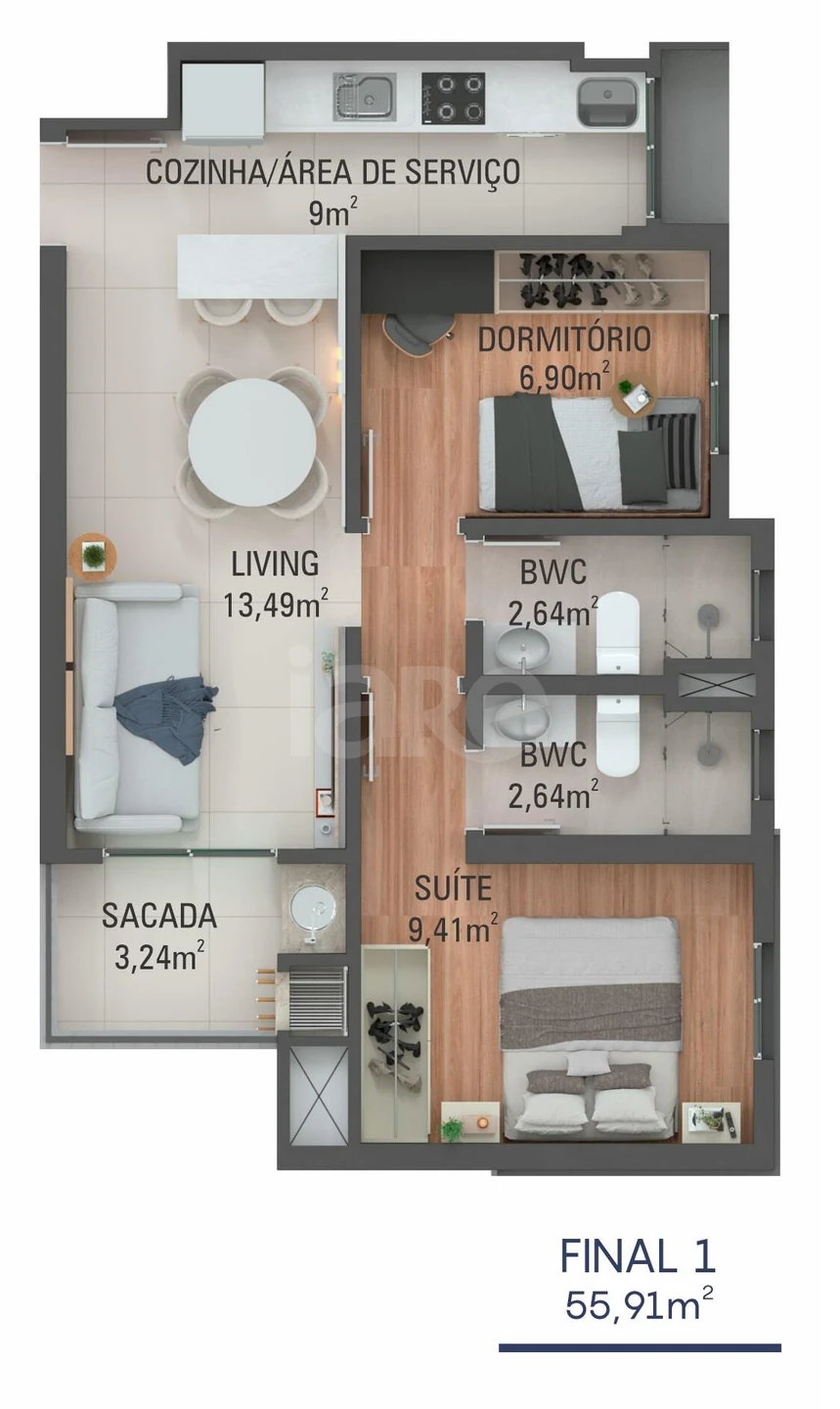 Planta — Apartamento 55,91 m²