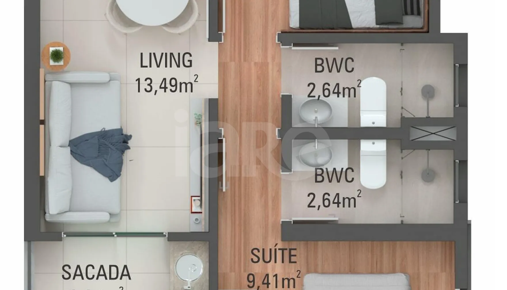 Planta — Apartamento 55,91 m²