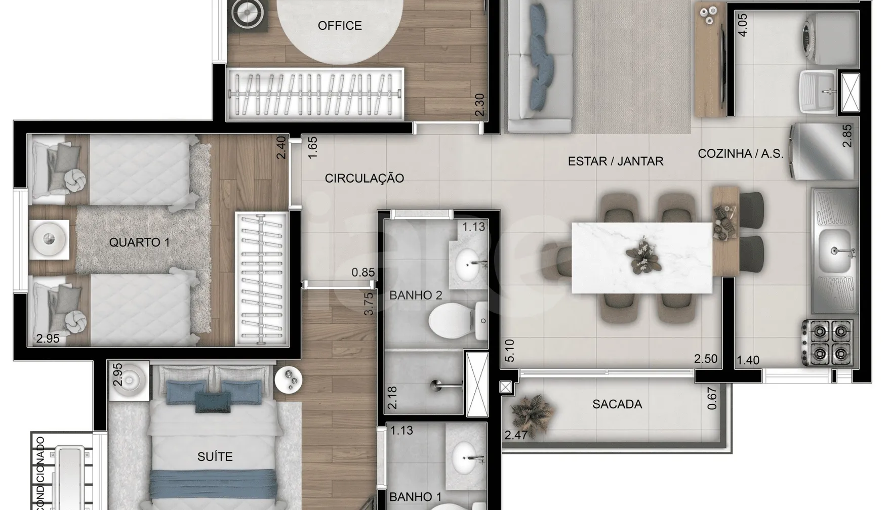 Planta — Apartamento 61,14 m²