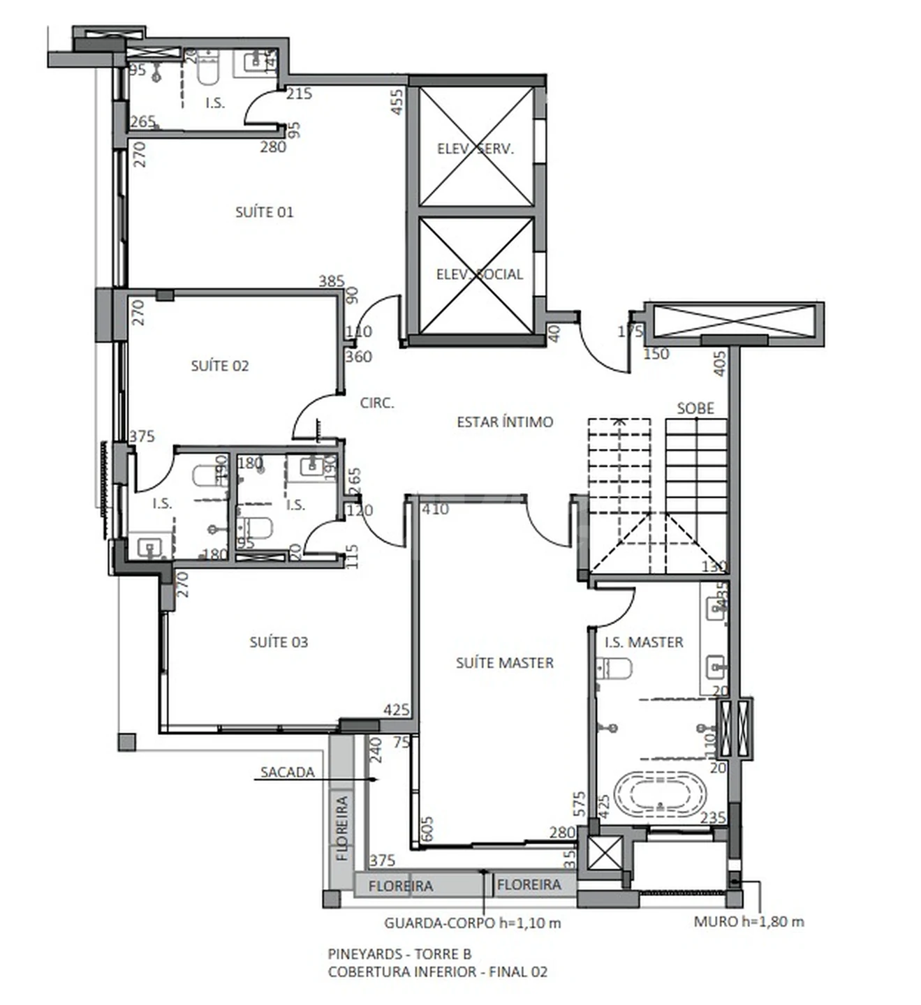 Planta — Cobertura Duplex 202,61 m² · 1º pavimento